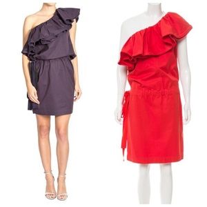 Lavnvin red ruffle one shoulder dress Sz FR36